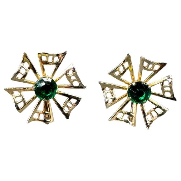 Vintage Screw Back Green Starburst Earrings - Picture 1 of 4